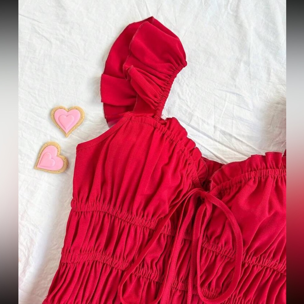 Red Ruffled Women's Top - Picture 2 of 3